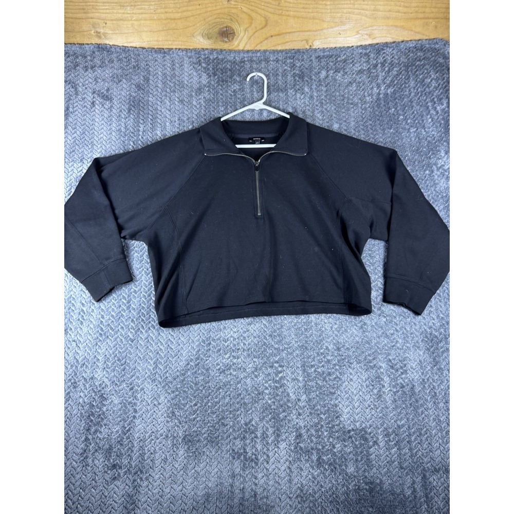 Express Boxy Cropped Sweatshirt Womens Large Black Quarter Zip Raglan Sleeve